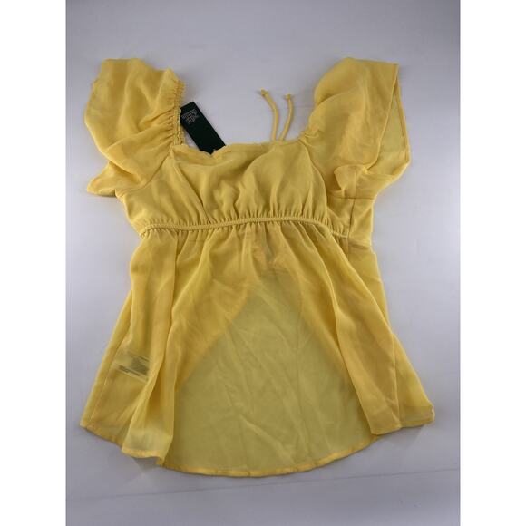 Wild Fable Short Sleeve Sheer Tie Down Shirt Womens Yellow Extra Small New - Picture 8 of 8